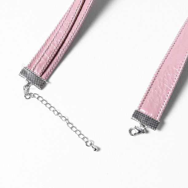 Pink Cross Blossom Leather Choker