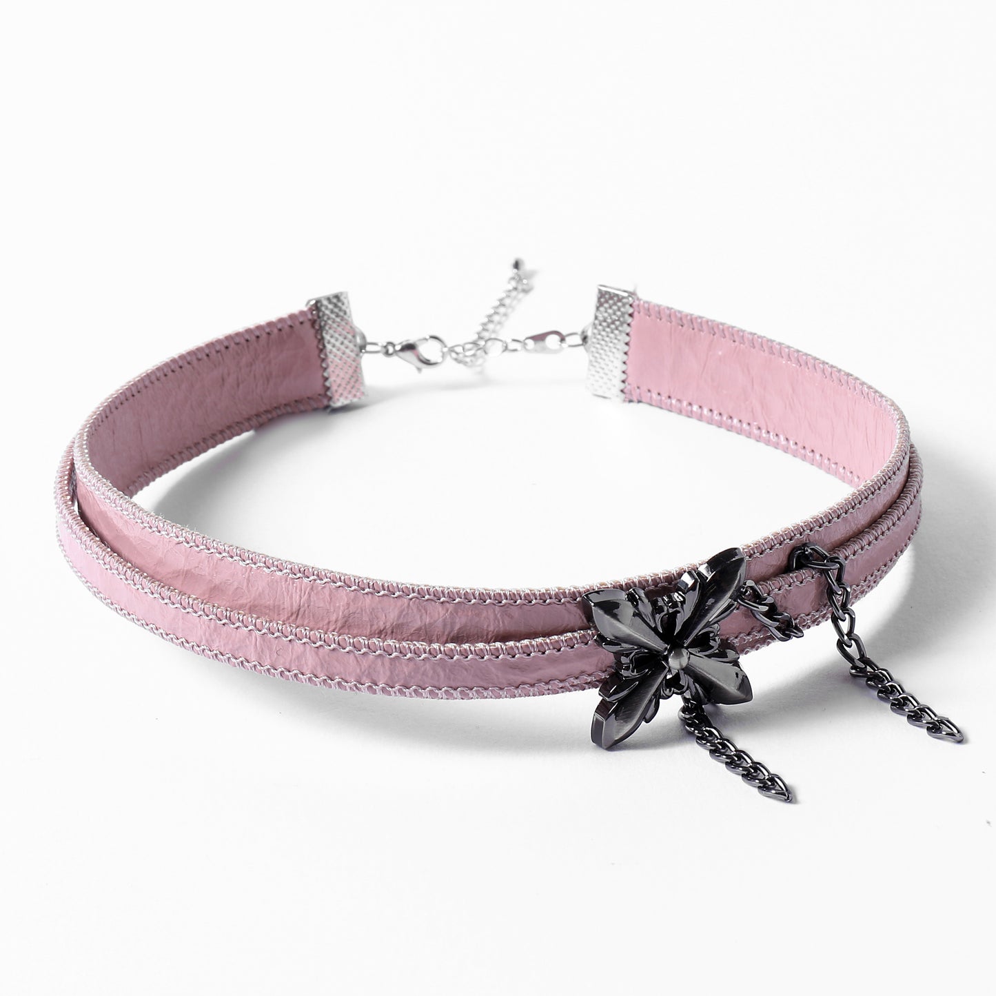 Pink Cross Blossom Leather Choker