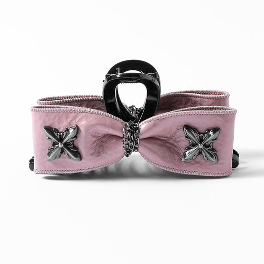 Pink Butterfly Leather Claw Clip