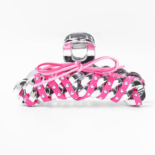 Pink Laced Silver Claw Clip